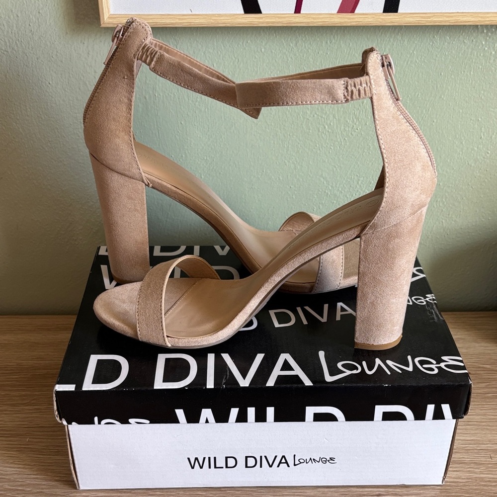 DIVA Lounge Nude Suede Block Heels